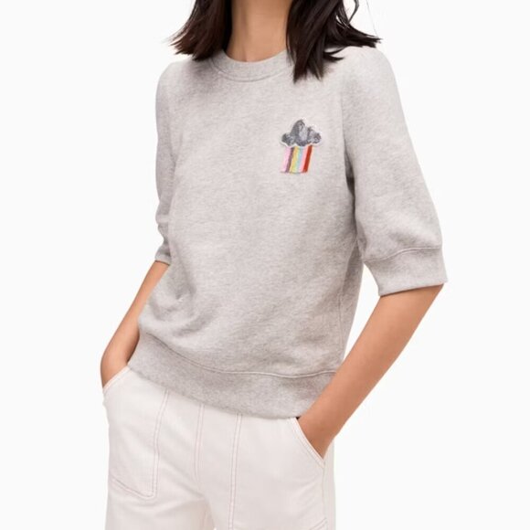 Kate Spade Rain or Shine Gray Elbow Sleeve Sweatshirt Sequin Cloud Whimsical - Picture 4 of 9